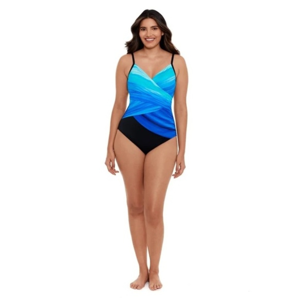 Miraclesuit Kirkland Stripe One Piece Swimsuit Size 8 Blue Slimming Underwire​